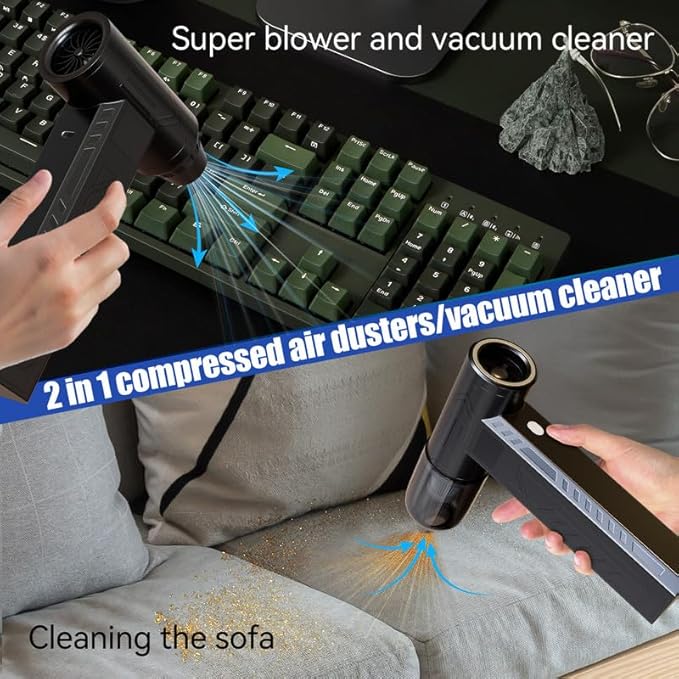 Compressed Air Duster 480000RPM Electric Air Duster Variable Speed 580G 4 Gear Adjustable Rechargeable Cordless Jet Dry Blower Turbo Fan Dryer Cleaning Air Blower Mini Car Vacuum Cleaner Army Green