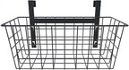 MaraFansie Basket with Hook, Grid Storage Basket, Over the Cabinet Door Organizer, Wire Hanging Basket with Hook Over the Railing, Under Sink Kitchen Cabinet, Pantry, Bathroom, Black, 2 Pack