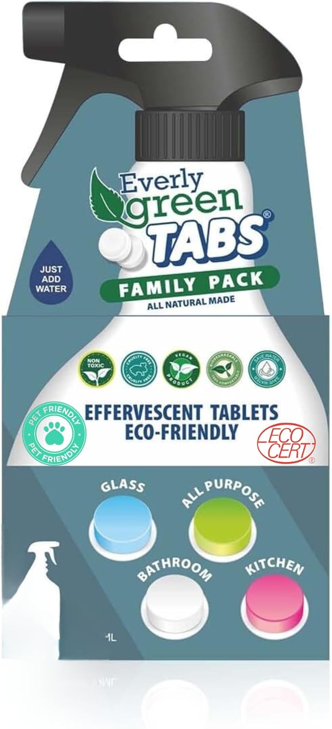 All Purpose Cleaner Tablets – Ecocert Certified & Pet Friendly – Multipurpose Cleaner for Kitchen, Bathroom, Glass & Stain Removal – Concentrated Lemon Scent - 4 Pack Makes 3 Liters