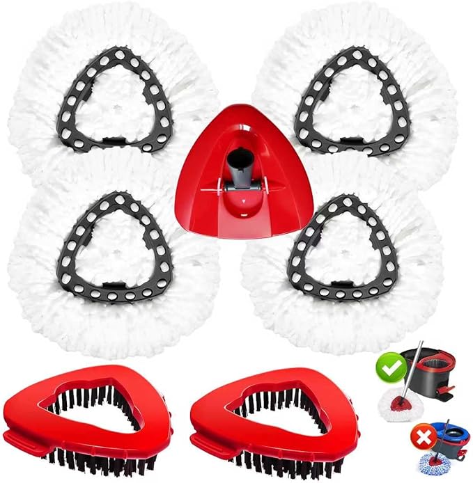 Spin Mop Replacement Head,7 Pack Mop Refill Compatible with Ocedar EasyWring Spin Mop,Mop Replace Head for O Cedar Mop 2 Scrub Brush Heads+ 1 Mop Base + 4 Pack Microfiber Refills