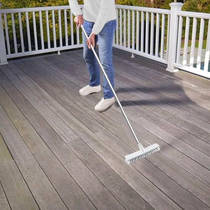 Floor Scrub Brush and Grout Brush Set with Long Handle, Heavy Duty Grout Cleaner Brush with Stiff Bristle for Tile, Corner, Carpet, Garage, Deck, Shower Floor (2 Pack Brush Head)