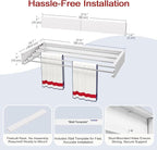 Wall Mounted Drying Rack 31.5", Foldable Laundry Drying Rack with Stainless Steel Rods, Retractable Laundry Space Saver for Indoor & Outdoor Use, Include Wall Template