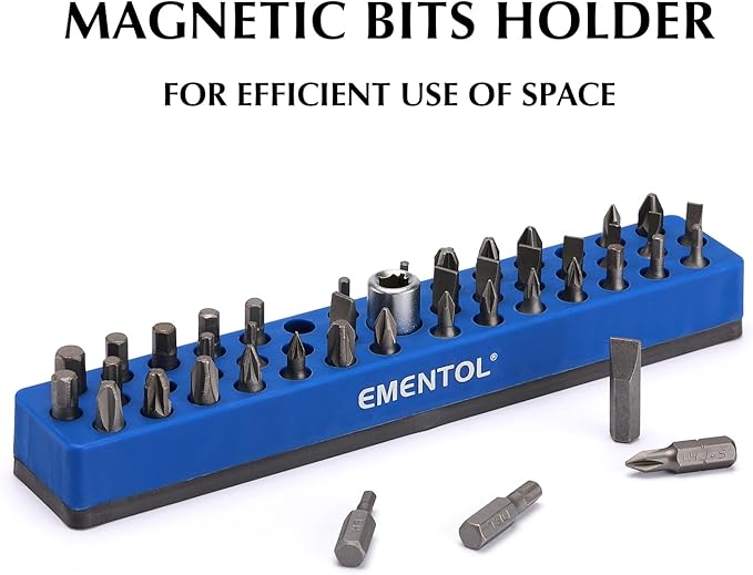 EMENTOL 1/4" Magnetic Bits Holder - Blue, 43PCS Hole, Bit Organizer with Strong Magnetic, Magnetic Bits Organizer