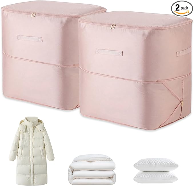 2Pcs Super Space Saving Self Compression Organizer, Space Saver Vacuum Storage Bags, Self Compression Storage Bags, vacuum seal bags for clothing, Sweaters, Blankets (Pink)