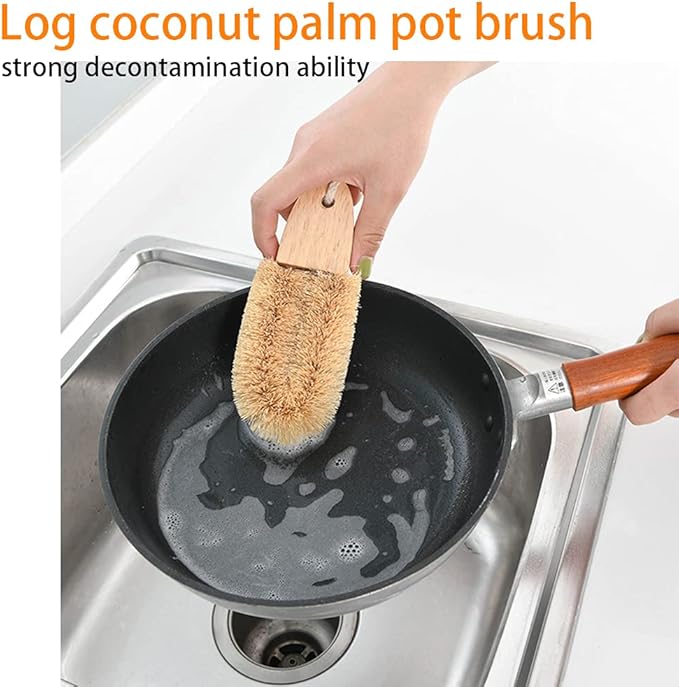 ECO Friendly Kitchen Cleaning Set, Wood & Bamboo Brushes for Dishes, Pots, Pans & Vegetables