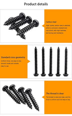 450 pcs M3 M4 M5 Black Wood Screws Assortment Kit,High Hardness Carbon Steel Self-Tapping Screws,Phillips Drive Pan Round Head Screws Set Kit,Black Oxide,Full Thread