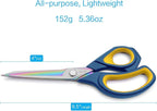 LIVINGO 9.5” Premium Fabric Scissors, Heavy Duty All-Purpose Titanium Coating Forged Stainless Steel Sharp Sewing Tailor Dressmaking Shears Comfort Grip Crafting Leather Cutting, Navy Blue/Yellow