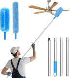 Eunice 13-49.7 Inches Ceiling Fan Duster with Extension Pole, U-Shape and Coral Fleece Heads Adjustable and Removable Fan Cleaner Blade for High Ceiling, Window Door Furniture (Blue)