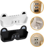 SEWACC 2pcs Cat Design Wall-Mounted Glasses Organizer Plastic Eyewear Storage Box with Hanging Holder for Sunglasses and Eyeglasses in Black and White, Suitable for Bedroom and Bathroom