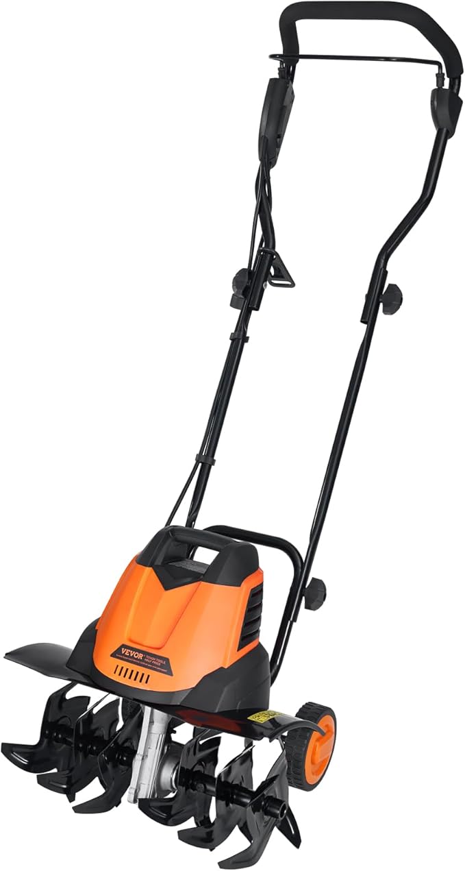 VEVOR 12 Amp Electric Tiller, 18" Tilling Width 3.94" Tilling Depth Corded Electric Tiller/Cultivator, Steel Mn Tines, Rototiller for Garden Lawn Soil Digging