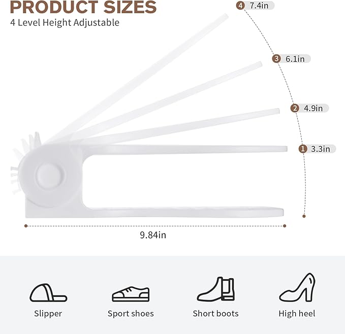 Shoe Slots Organizer Adjustable Shoe Stackers Double Deck Shoe Rack Holder Shoe Rack Storage Space Saver for Closet Organization