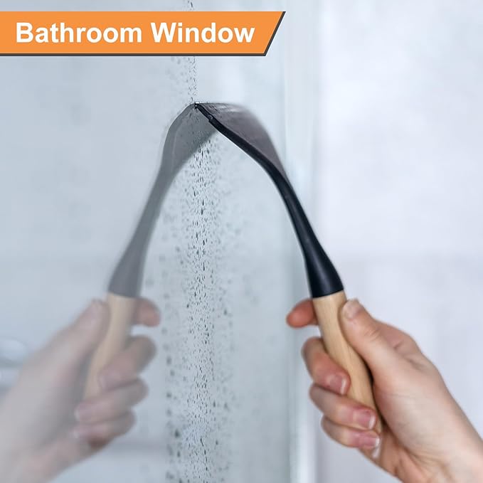 HARFINGTON Shower Squeegee 9.6 Inch Length Water Blade Cleaner Tool Household Mirror Squeegee with Hole for Windshield Window Cleaning Glass Door, Beige