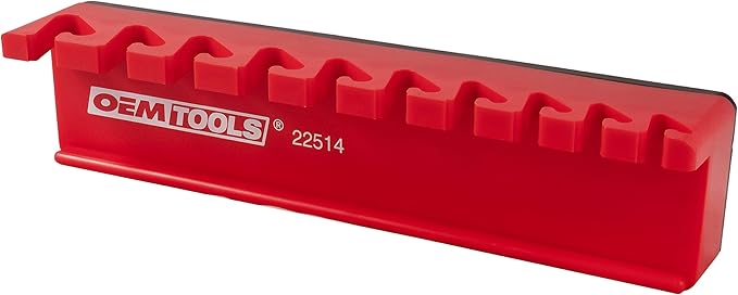 OEMTOOLS 22514 Magnetic Wrench Holder and Tool Organizer, Magnet Holds Up To 10 Wrenches To Most Metal Surfaces, SAE and Metric, 9.25 Inch Magnetic Tool Holder For Shop Or Garage, Red