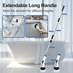 Electric Spin Scrubber with Long Handle: Cordless Power Shower Scrubber - Spin Brush with 7 Brush Replacement Heads for Cleaning Bathroom,Tub, Tile, White, ALPONO-A11