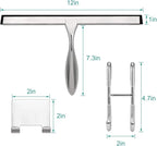 Shower Squeegee for Glass Doors,12-Inch Shower Glass Squeegee, Sliver Shower Squeegee for Shower Doors,Mirror,Windows, with Shower Door Hook and Adhesive Hook