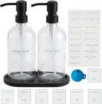 Glass Soap Dispenser - Dish Soap Dispenser for Kitchen, Hand Soap Dispenser Set, Bathroom Soap Dispenser with 304 Rust Proof Pump, Soap Dispenser for Kitchen with Tray, Clear Bottle/Black Pump