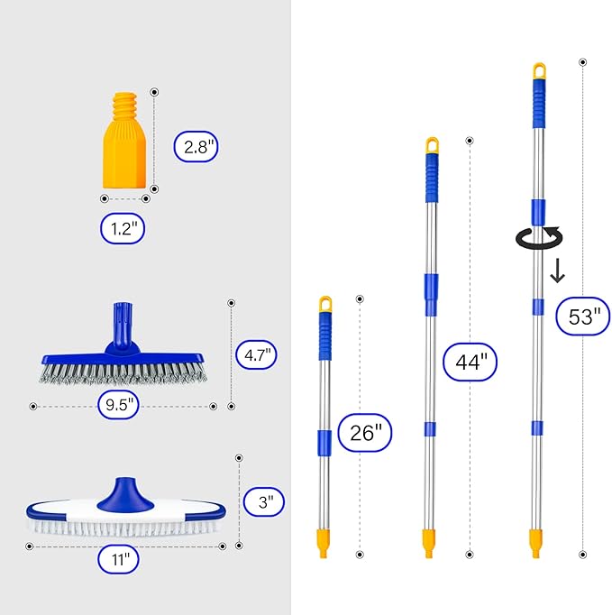 ITTAR Grout & Scrub Brush Combo, Floor Scrubber with Long Handle, Multi-Purpose Stiff Bristles Cleaning Brush Set for Tile, Grout, Deck, Kitchen, Shower Floor (2 Pcs)