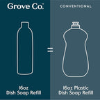 Grove Co. Ultimate Dish Soap Refills (3 x 16 Fl Oz) Removes 48-hr Stuck-on Food & Grease, No Plastic or Parabens, 100% Natural Orange & Rosemary Fragrance