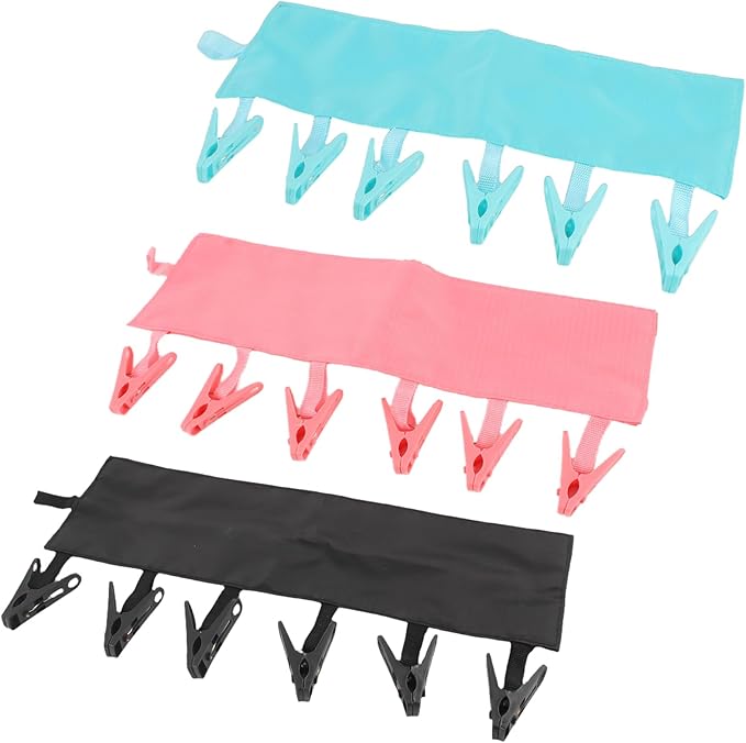 TamBee Travel Hanger Clips, Cruise Ship Essentials Portable Folding Clothes Hanger Clips Towel Drying Rack Sock Dock Swimsuit Drying Rack Hanger with 6 Clips Pack of 3 (Black,Blue,Red)