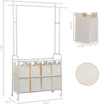 Laundry Sorter 4 Sections,Laundry Basket Organizer with Double Hanging Bars,Laundry Sorter Cart with Hanging Clothes Rack for Laundry Room for Bedroom Laundry Room Clothing Storage, White