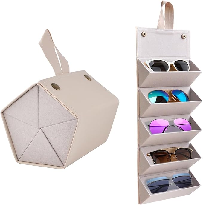Kenpal Sunglasses Storage Organizer Holder Foldable Travel Case with 5 Slot Compartments for Multiple Glasses