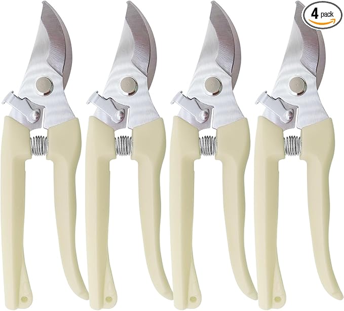 Pruning Shears for Gardening, 4 Pack Garden Scissors for Cutting Fresh Flowers, Floral Clippers for Plants, Fruits (Yellow)