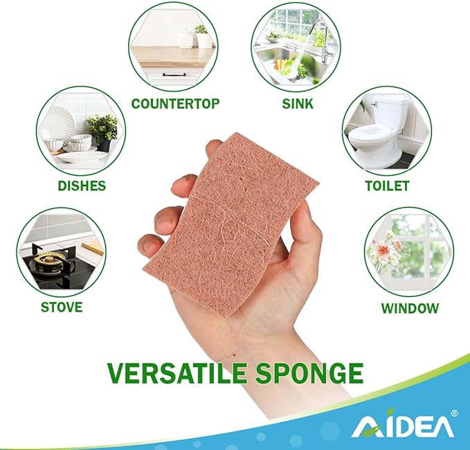 AIDEA Sponges Non Scratch, 6Count, Natural Sponge for Non Stick Cookware, Sponges Kitchen, Cellulose Scrub Sponge for Dishes, Cleaning Power for Kitchen, Bathroom, Household