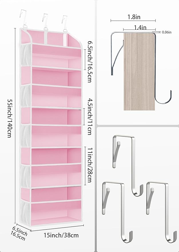 1 Pack Over The Door Storage Organizer with 5 Pockets 10 Mesh Pockets, 44 lbs Weight Capacity Door Hanging Organizers and Storage for Bedroom,Bathroom,Nursery,Kidroom,Babyroom