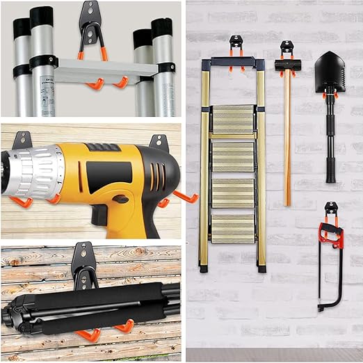 3-H Heavy Duty Garage Hooks 10 Pack, Garage Wall Hooks with Extra Welding Spots,Wall Mount Storage Organizer for Hanging Garden Lawn Tools, Chair, Shovel, Blower (Orange)