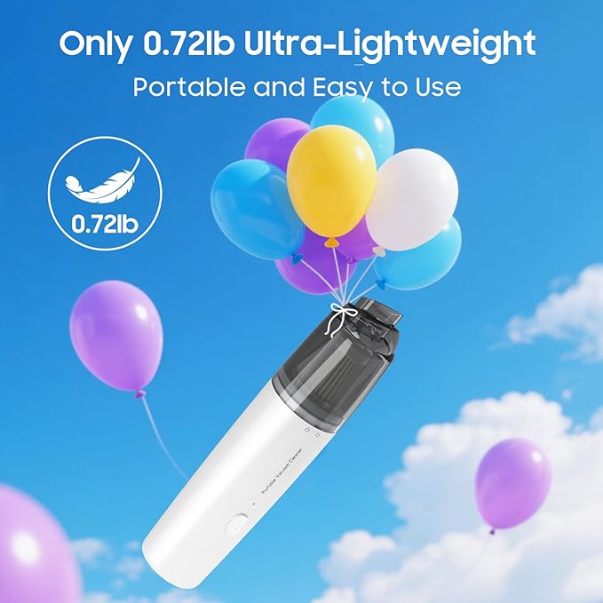 Handheld Vacuum Cordless, Car Vacuum Cleaner Portable with HEPA Filter, 2 Suction Modes, Mini Hand Held Vacuum Rechargeable for Car, Home, Pet Hair, Office, Desk, Keyboards (White)