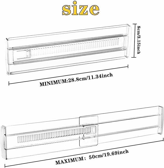 12 Pcs Drawer Dividers for Clothes, 3.15" High 11.34"-19.69" Adjustable Expandable Dresser Drawer Organizer, Clear Plastic Separators for Dresser, Baby Clothing (12, clear)