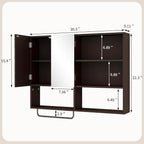 Wooden Bathroom Organizers, Over The Toilet Storage Cabinet with 2 Doors, Adjustable Shelves & Towel Bar, Wall Mounted Medicine Cabinet for Laundry with Mirror, Espresso