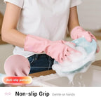 ThxToms 4 Pairs Reusable Rubber Gloves, 13" Natural Latex, 10mil Thick Heavy Duty Dishwashing & Cleaning Gloves, Non-Slip Grip, Multi-Color, Ideal for Kitchen, Bathroom, Car, & Garden Cleaning, Large