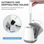 SetSail Toilet Brush and Holder, Self Closing Lid Toilet Bowl Brushes Holder and Extra Long Handle Ventilated Toilet Brush Set for Bathroom Cleaning, Nylon Bristles, White & Grey