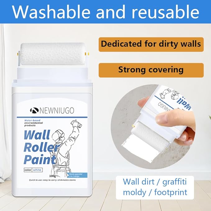 White Paint，White Wall Rolling Paint Repair Tool, Portable Wall Coating, Paint Roller Brush, Used for Easy Repair of Wall Graffiti and Other Wall Stains, Water-Based (200g, White)
