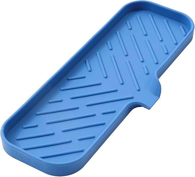 Silicone Bathroom Soap Dishes with Drain Spout-Bathroom and Kitchen Sink Organizer,Sponge Holder,Dish Soap Tray,Perfect for Dispenser,Scrubber,Bottle,Cup on Sink or Counter-Lichen Blue 12"×4"