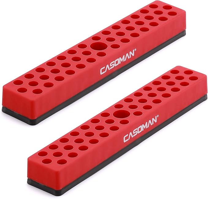CASOMAN 2PCS 1/4" Hex Bit Organizer with Magnetic Base - Red, 86 Hole Bit Organizer with Strong Magnetic Base, Magnetic Bit Organizer for Your Specialty
