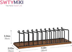 SWTYMIKI Hat Stand for Baseball Caps - Wood & Metal Tabletop Hat Organizer Storage Display Rack, Holds up to 10 Caps for Desk, Closet Shelf, Dresser (Black)