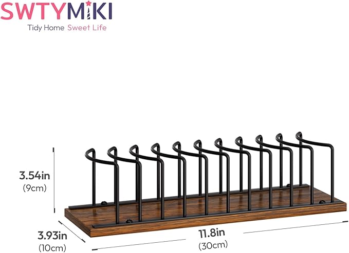 SWTYMIKI Hat Stand for Baseball Caps - Wood & Metal Tabletop Hat Organizer Storage Display Rack, Holds up to 10 Caps for Desk, Closet Shelf, Dresser (Black)