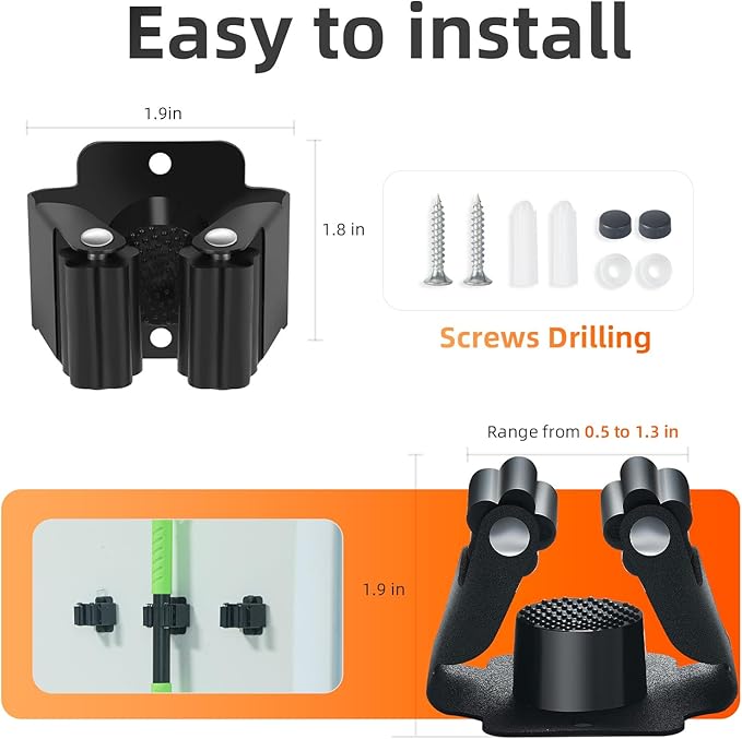 5 PCS Broom Holder Wall Mount, Upgraded Heavy Duty Mop and Broom Holder Wall Mount, Stainless Steel Broom Hanger Mop Holder Rack for Kitchen Laundry Garden Tool Organizer