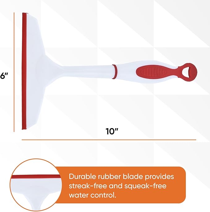 Superio Rubber Squeegee, 2 Pack, Streak Free All Purpose Window Squeegee, Comfort Grip Handle and Hanging Hook (Red, 6 Inch- 2 Pack)