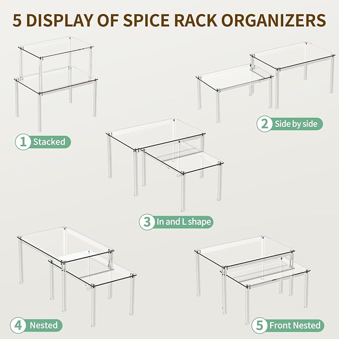 4Pack Acrylic Cabinet Organizer, Clear Cabinet Organizer Shelf, Spice Rack Organizer for Cabinet for Dishes, Spices, Soda Cans and Bottles, Stackable Shelves House Essentials for Gift