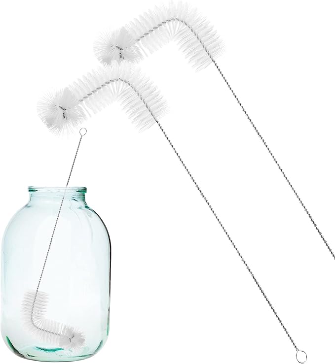 Honeydak 2-Pack 30 Inch Carboy Brush, Nylon & Steel, L-Shape, Clear, 76cm, Wine Making & Beer Brewing, Glass Carboy Cleaning Brush