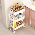 XIUSHE 3-Tier Metal Utility Cart Rolling Storage Organizer, Portable and Sturdy, Ideal for Office, Kitchen, Bathroom, Kids' Room, Classroom, White
