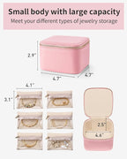 Vlando Jewelry Travel Case,Travel Jewelry Organizer with Clear Velvet Jewelry Bags 6Pcs Zipper Pouch for Women Girl Traveler Gift-Strawberry Pink