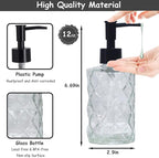 Crystal Clear Glass Soap Dispenser with Black Pump, 2 Pack 12oz Diamond Hand Dispenser, Refillable Lotion Dispenser & Dish Soap Dispenser, Bathroom Soap Dispenser for Liquid, Shower Gel
