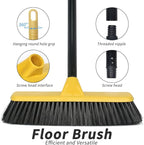 Push Broom with Long Handle, Floor Brush 51.6 inch Soft Bristle Broom 12.2" Wide for Cleaning Bathroom Kitchen Patio Garage Deck Tile