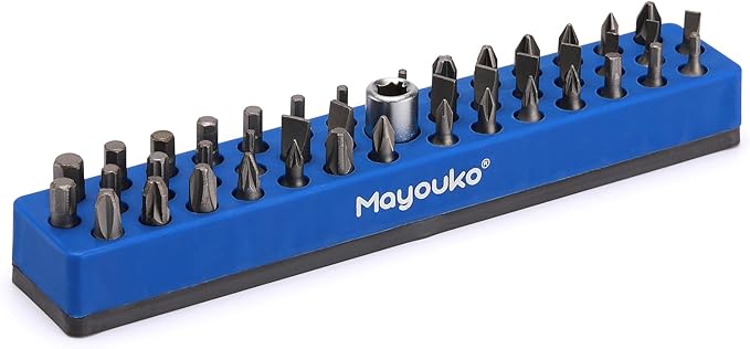 Mayouko 1/4" Magnetic Hex Bit Holder Rack Organizer, 43 Holes, 1/4-Inch Drill Bit Holder, Blue, 2 Racks, Magnetic Bit Holder with Magnet Base for Screwdriver Bits