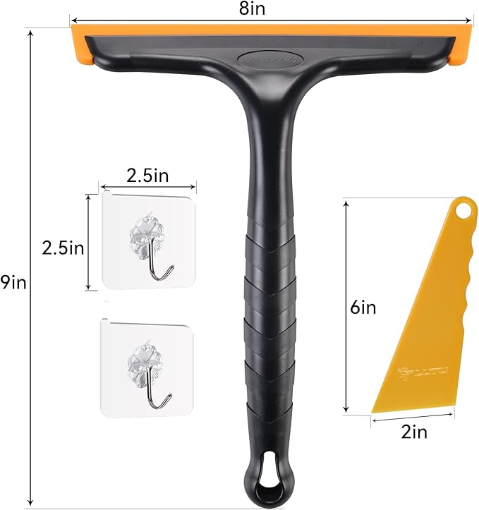 Shower Squeegee for Glass Doors, Bathroom Squeegee for Shower, Window Squeegee, Home Bathroom Silicone Cleaner Tool, Suitable for Bathroom, Kitchen, Tile, Mirror, Car Glass, by LTLUTU, 8in Black