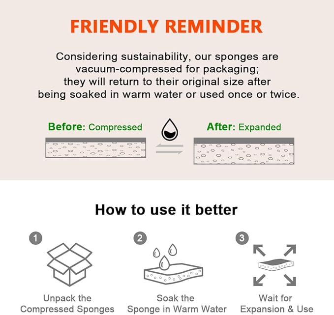 AIDEA Sponges Non Scratch, 6Count, Natural Sponge for Non Stick Cookware, Sponges Kitchen, Cellulose Scrub Sponge for Dishes, Cleaning Power for Kitchen, Bathroom, Household